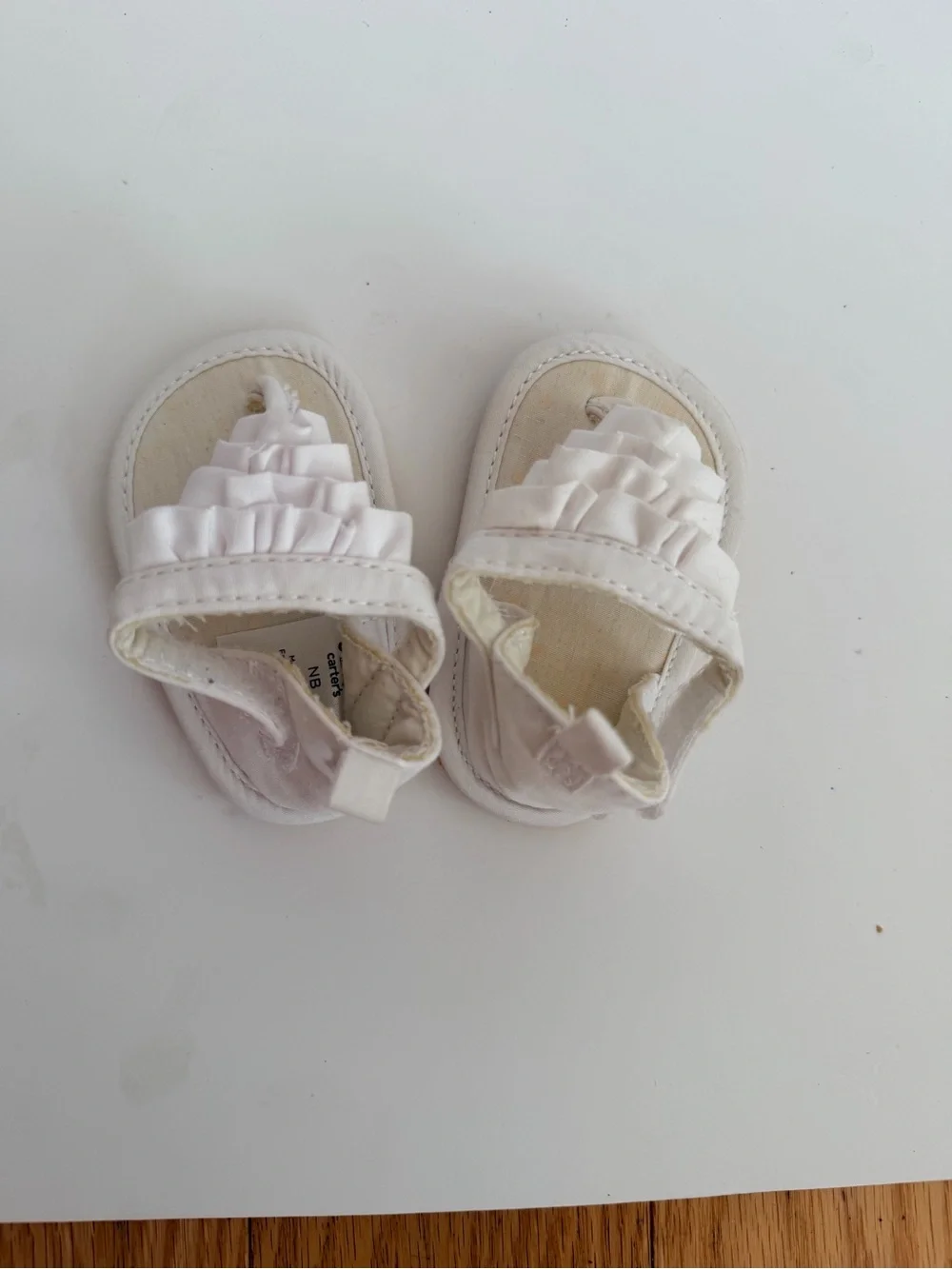 Baby White Ruffle Strap Sandals - Newborn Crib Shoes